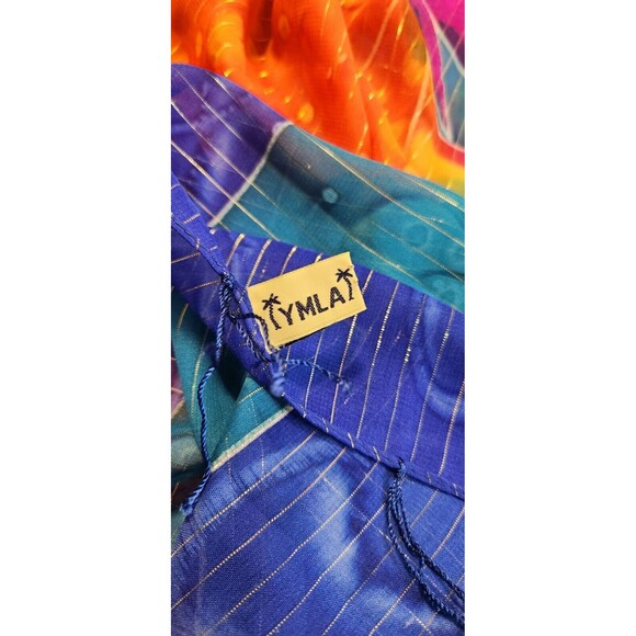 Vintage YMLA Shawl Beach Wrap Tropical Island Dolphins Scarf Tapestry 68" x 43" - Picture 5 of 12